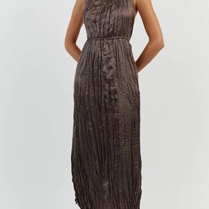 NWT Dissh Cori Taupe Crinkle Midi Dress US10 AU14